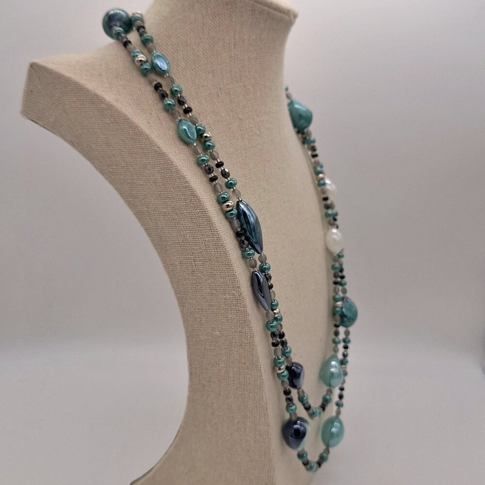 Antica Murrina Murano Glass Teal Green Long Bead Necklace 51" - Picture 6 of 10